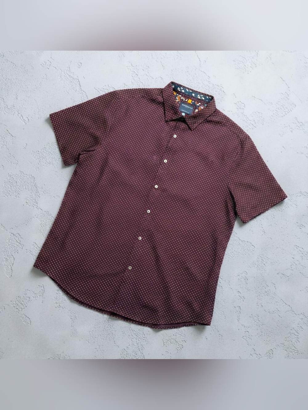 Men's DENIM & FLOWER W.R.K. Burgundy Dot Print Short-Sleeve Button-Down Shirt